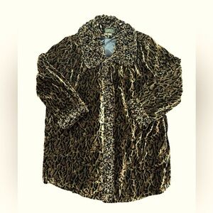 ETHOS Velvet rayon Silk crochet collar Jacket open animal print size small.